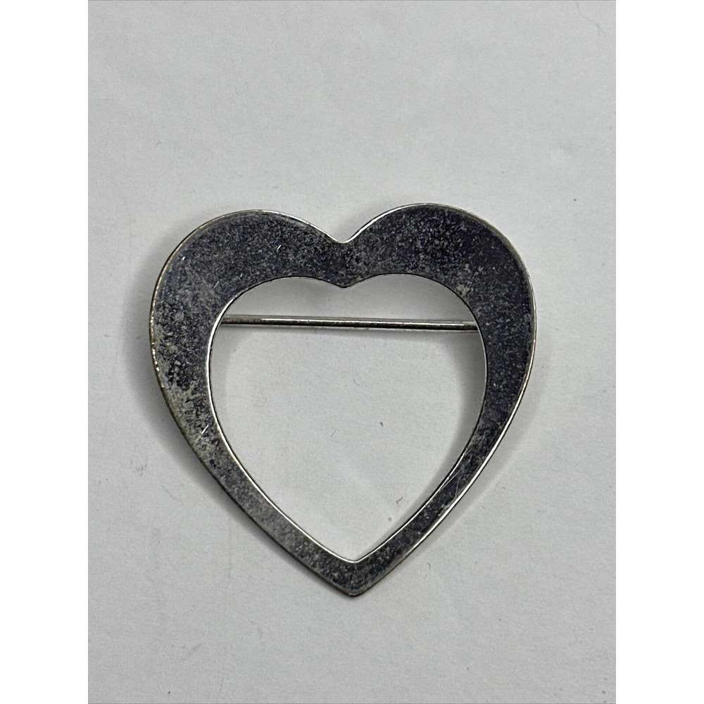 HSB Sterling Silver Heart Brooch Open Love Signed Vintage Pin Glossy‎